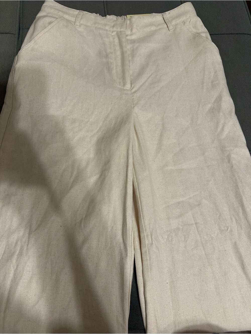 Neutral Wide-Leg Canvas Pants - Cream